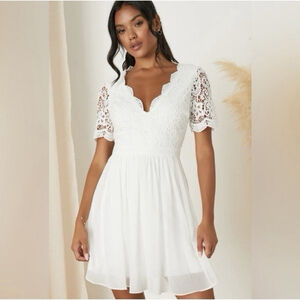 Lulus‎ Dress Sz M White Angel In Disguise Babydoll Formal Easter Prom EUC